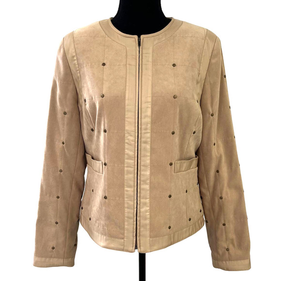 Doncaster Tan Gold Studded Jacket With Pockets 8 - Picture 1 of 6